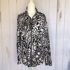 Chico's Zenergy Floral Full Zip Jacket Light Weight Black White Size 2